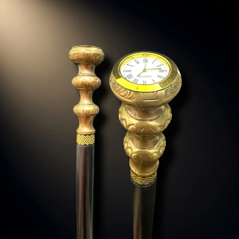 Brass Watch Handle Rosewood Walking Stick with Extra Handle Detail