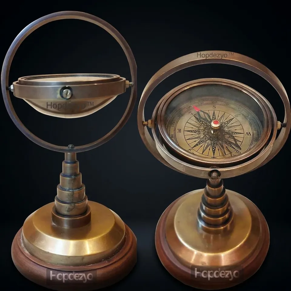Gimbal Compass on Wooden Base