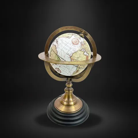 Zodiac Armillary Globe with White World Map on Rosewood Base view 1