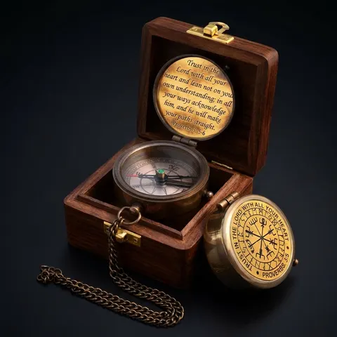 Trust in the Lord Compass, Wooden Box view 1