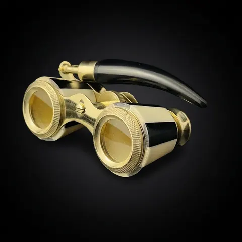 Brass Opera Glasses — Black Mother of Pearl Handle view 1
