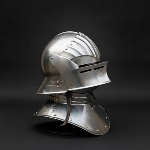 Steel Visor Helmet with Gorget — Knight Armor Set view 1