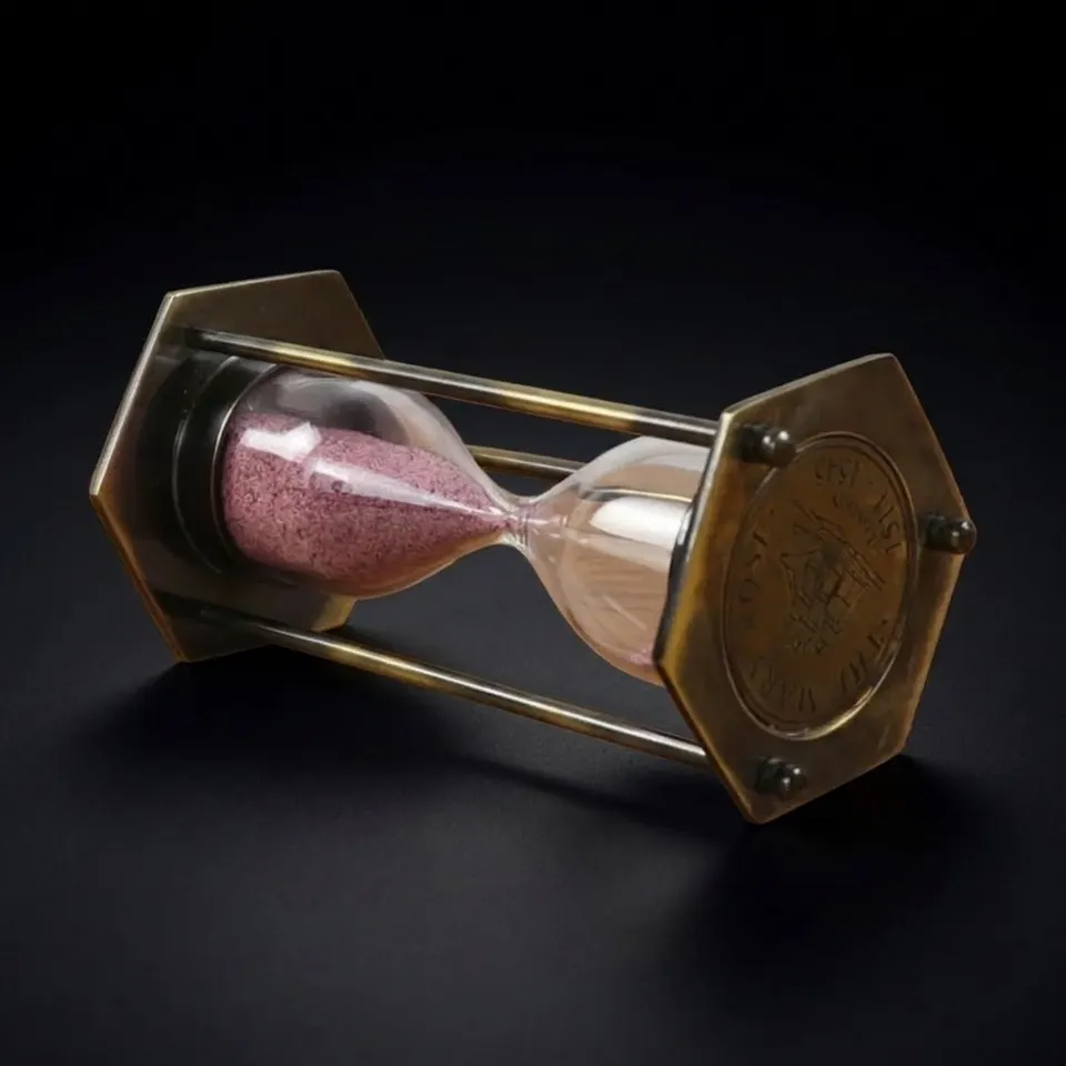 Antique Brass Hourglass, 3-Minute, Pink Sand