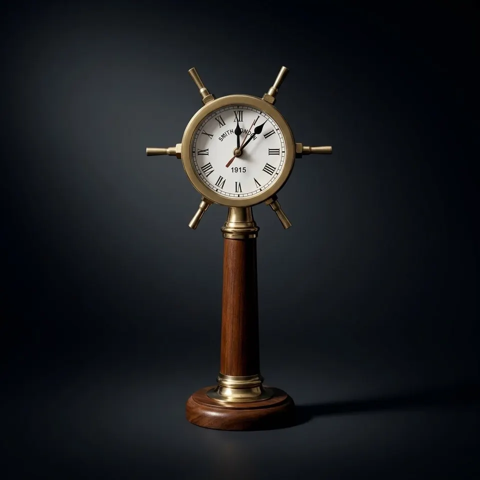 Ship Wheel Inspired Brass Desk Clock