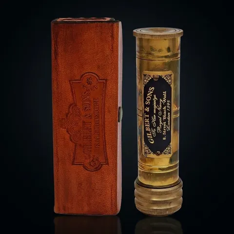 Antique Brass Kaleidoscope with Leather Case view 1