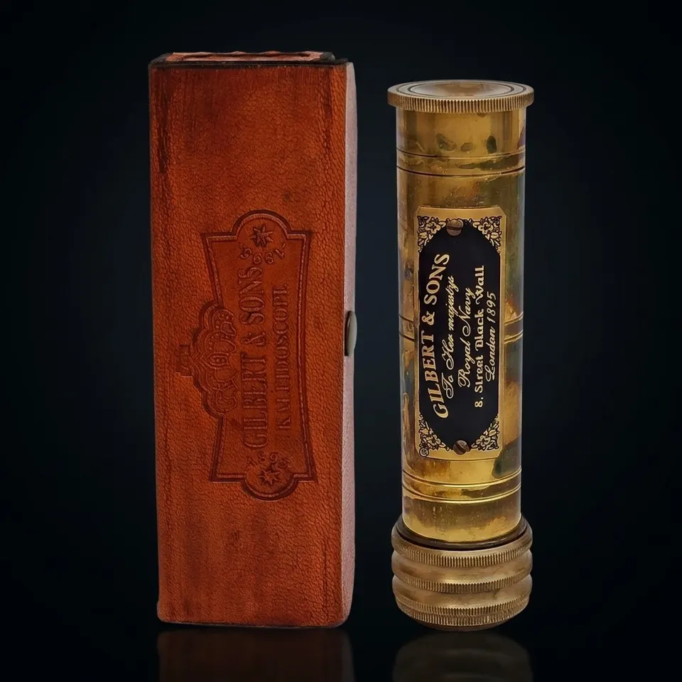 Antique Brass Kaleidoscope with Leather Case