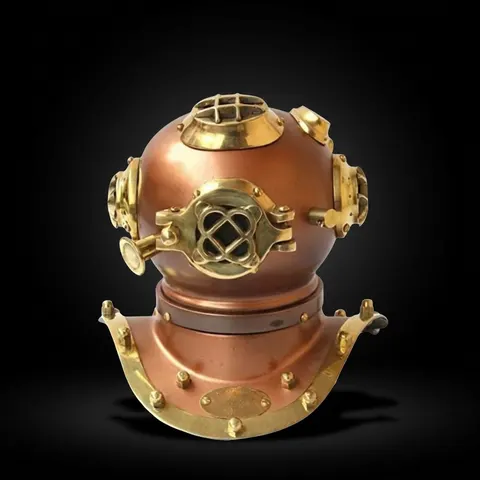 Antique Finish Brass Diving Helmet Miniature with Base view 1