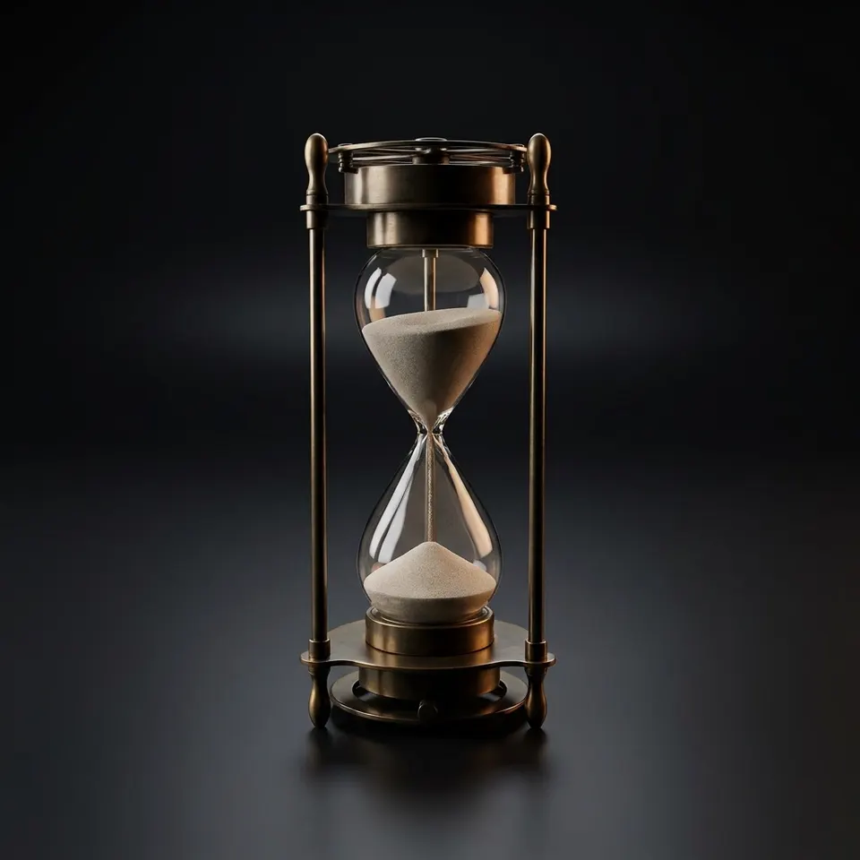 Brass Hourglass with Sundial and Compass Top, 5-Minute, Nautical