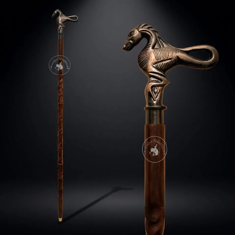 Aluminium Galloping Horse Handle Carved Wood Walking Stick