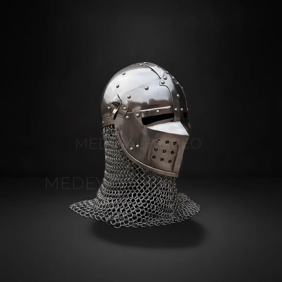 Steel Helmet with Chainmail Aventail — Crusader Knight