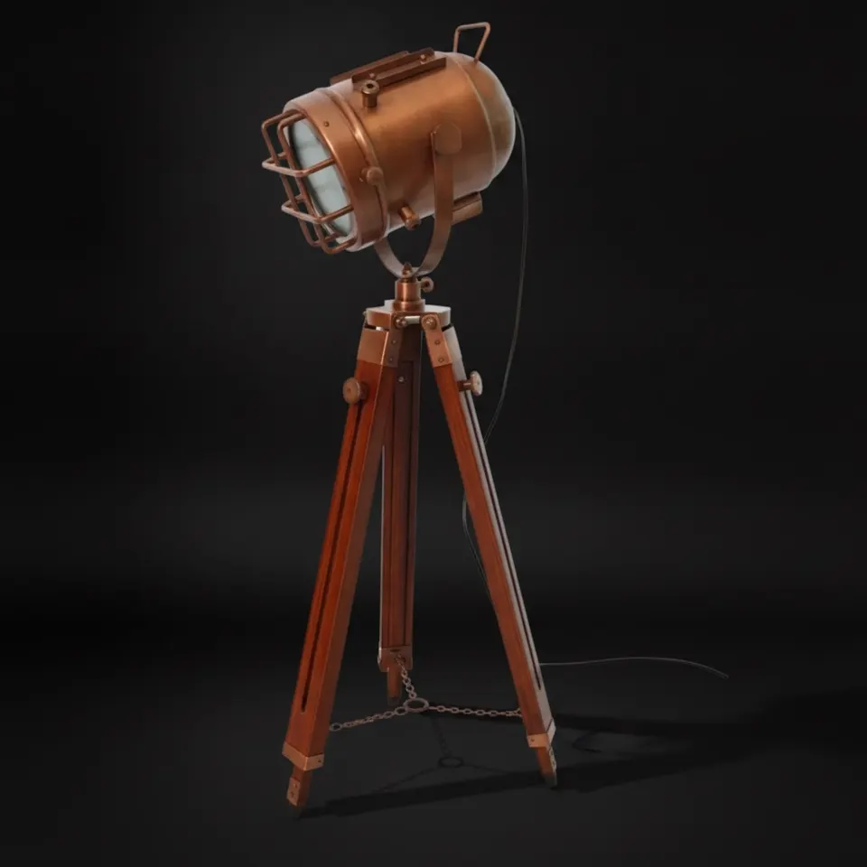 Antique Finish Spotlight on Wooden Tripod