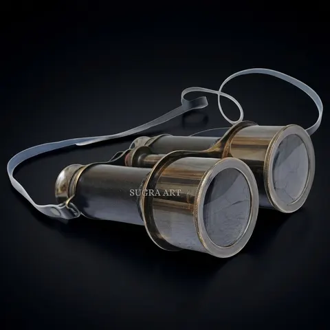 Antique Brass Marine Binocular with Black Leather Wrap and Belt view 1