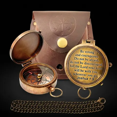 Joshua 1:9 Compass, Leather Case view 1