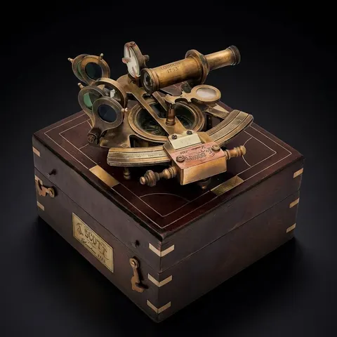 Antique Brass Sextant with Wooden Box view 1