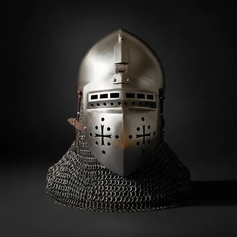 Buhurt Knight Helmet — 16-Gauge Steel and Chainmail view 1