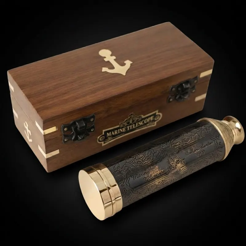 Brass Spyglass Telescope 14" with Wooden Box