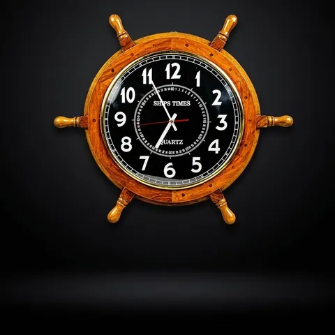 Sheesham Wood Ship Wheel Clock Brass Clock Face view 1