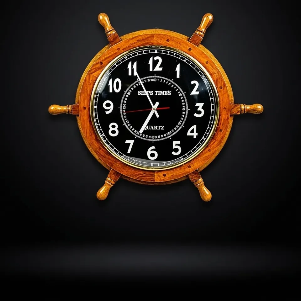 Sheesham Wood Ship Wheel Clock Brass Clock Face