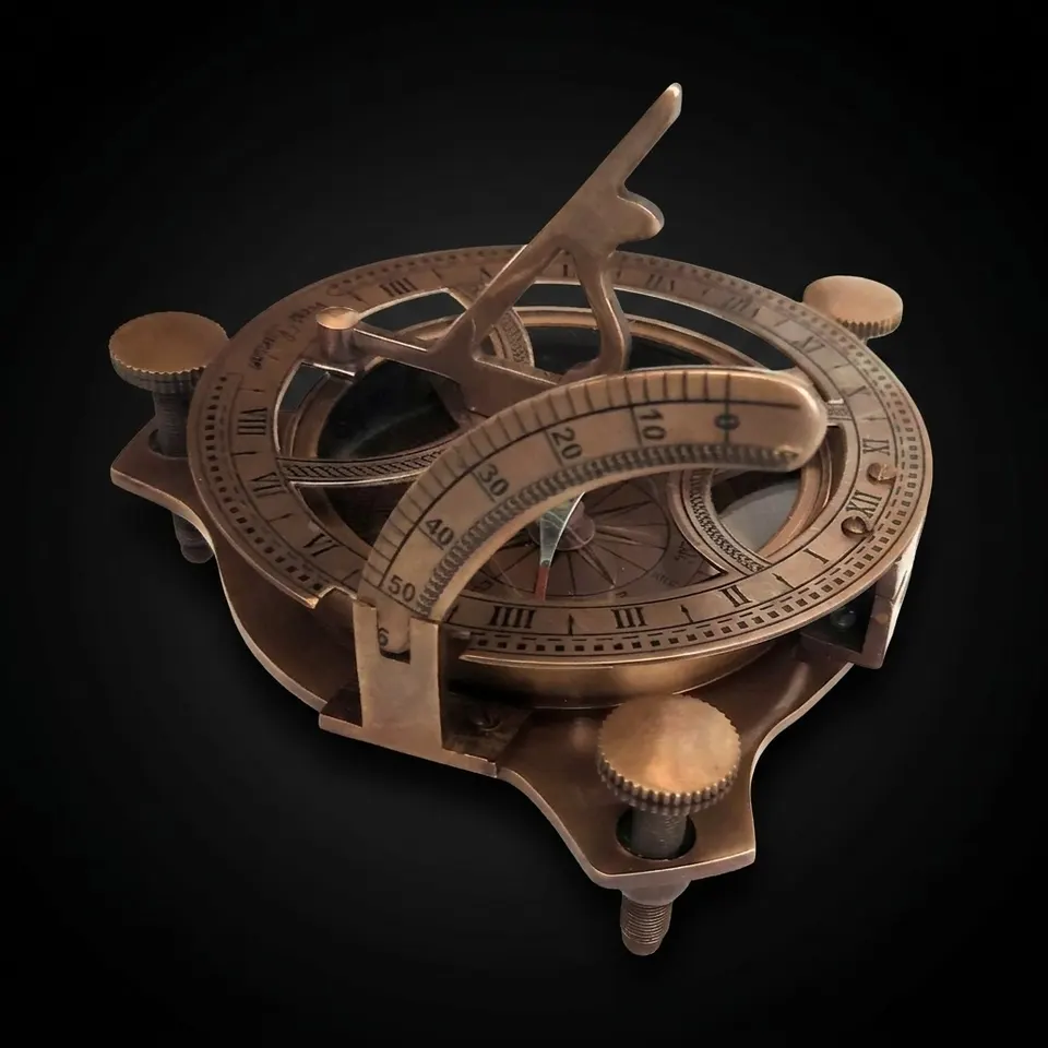 Antique Brass Sundial Compass with Presentation Box