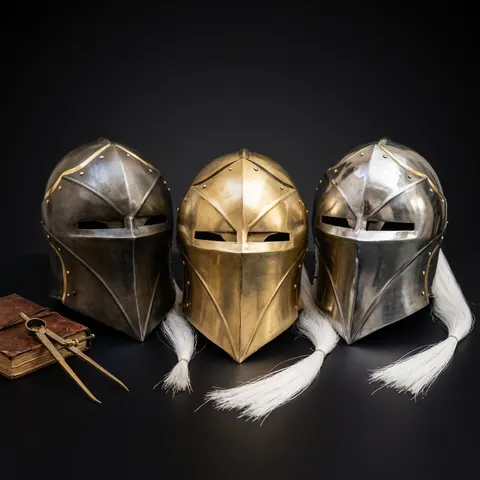 Knight Helmet — Brass Finish Open Visor Vanguard Winged view 1