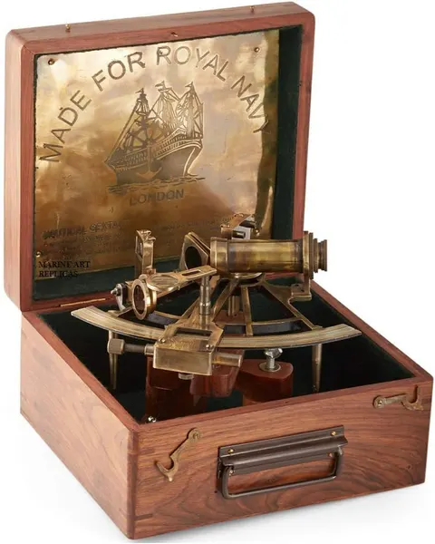 Antique Brass Marine Captain Sextant with Wooden Box view 1