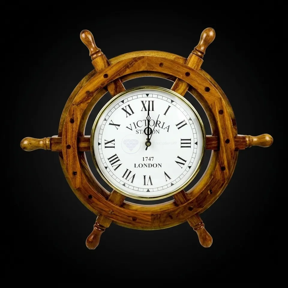 Rosewood Ship Wheel Wall Clock Brass Clock Face
