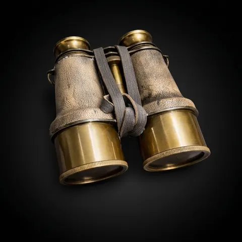 Antique Brass Binocular with Grey Buffed Leather Wrap and Belt view 1