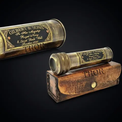Etched Brass Kaleidoscope with Leather Gift Box view 1