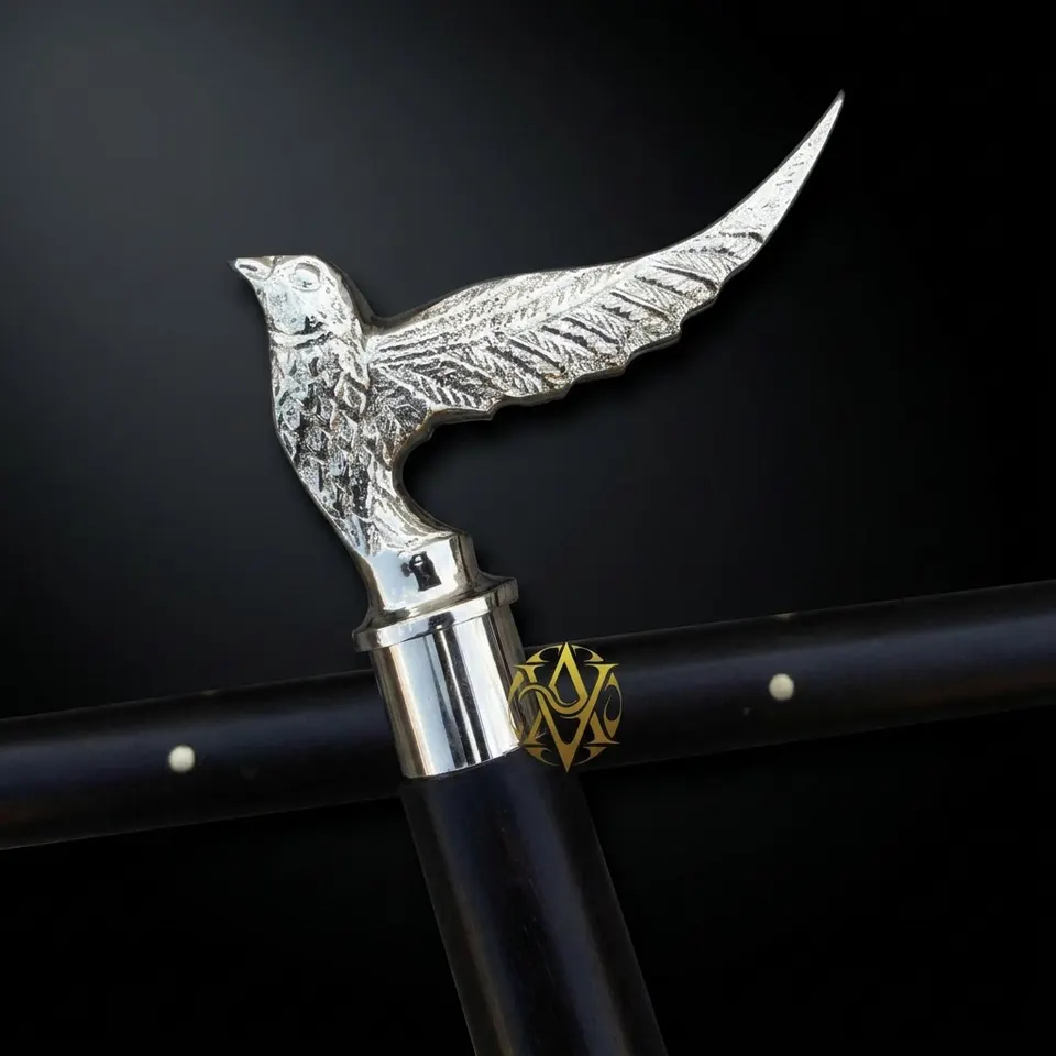 Chrome Nickel Flying Bird Handle Walking Stick