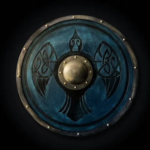 Hand Engraved Viking Raven Shield with Norse Warrior Décor view 1