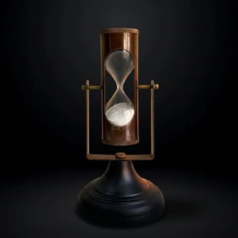 Antique Brass Hourglass with Dual Compasses and Black Wood Base, 3-Minute view 1