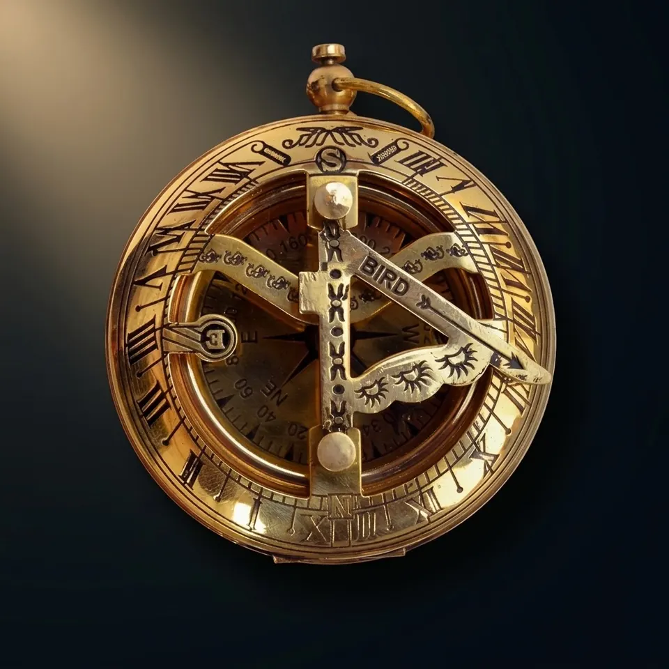 Polished Brass Sundial Compass with Fitted Wooden Presentation Box