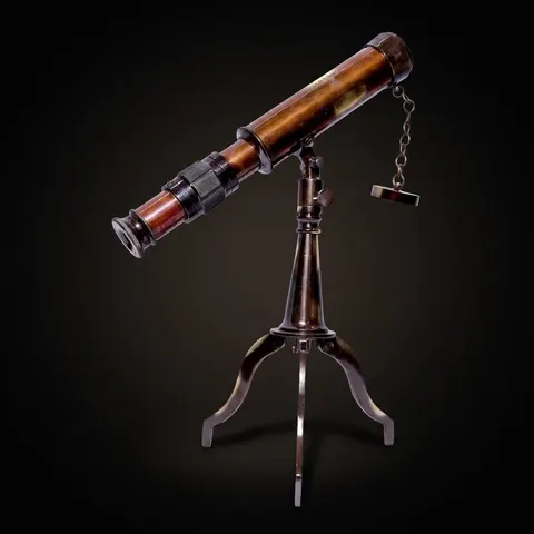 Brass Floor Standing Telescope 10" with Wooden Box + Foldable Brass Tripod Stand view 1