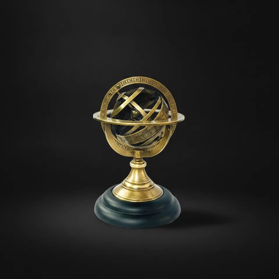 Handmade Brass Armillary Sphere on Black Wooden Base