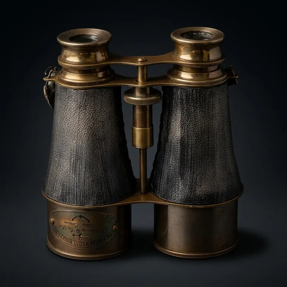 Antique Brass Marine Binocular with Grey Leather Belt