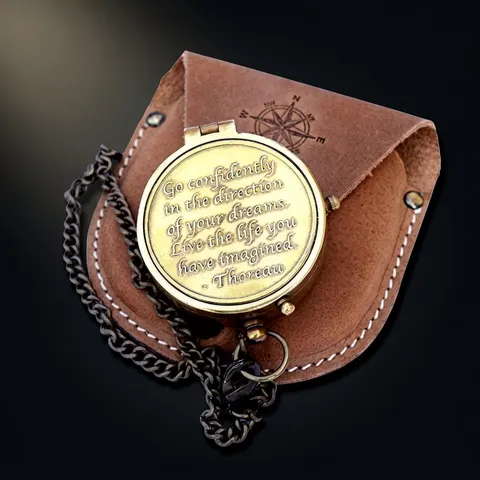 Thoreau Quote Compass, Leather Case view 1