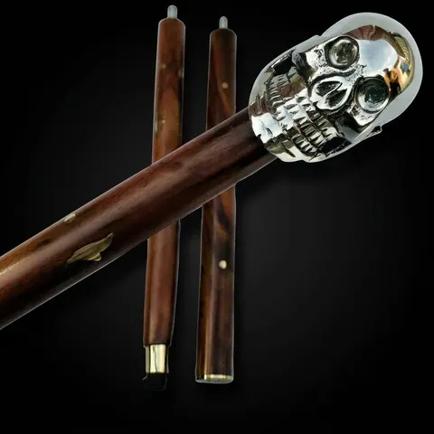 Chrome Nickel Skull Handle Walking Stick view 1