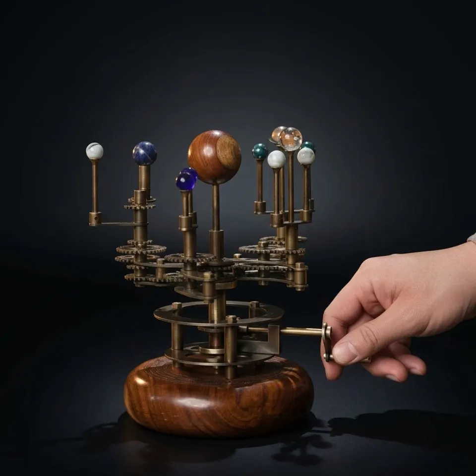 French Antique-Style Brass Orrery, Shelf Model
