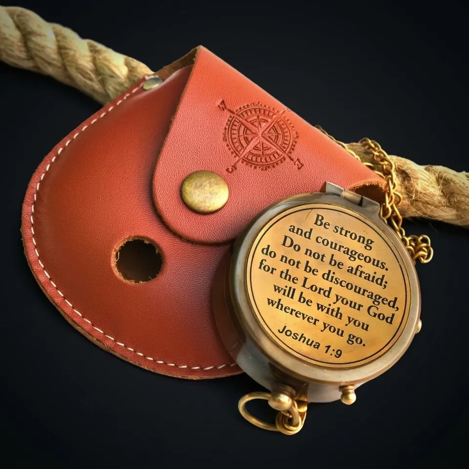Joshua 1:9 Compass, Leather Case