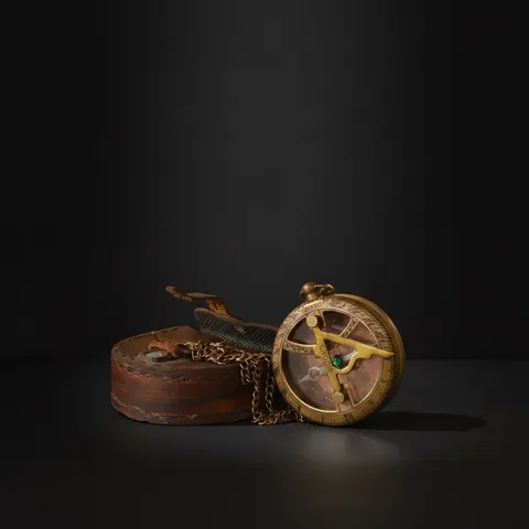 Brass Sundial Compass Pendant with Leather Case view 1
