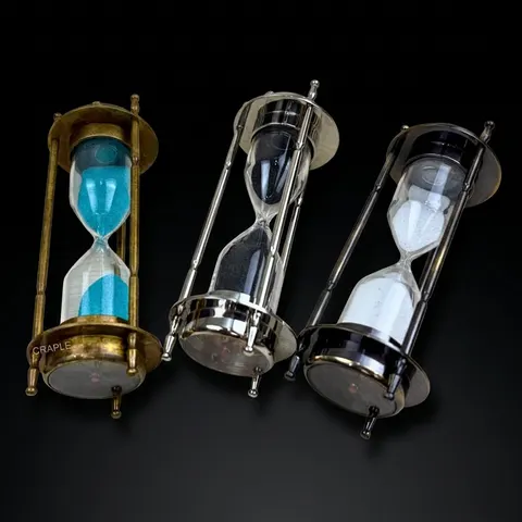3-in-1 Brass Hourglass with Clock and Compass, 3-Minute view 1