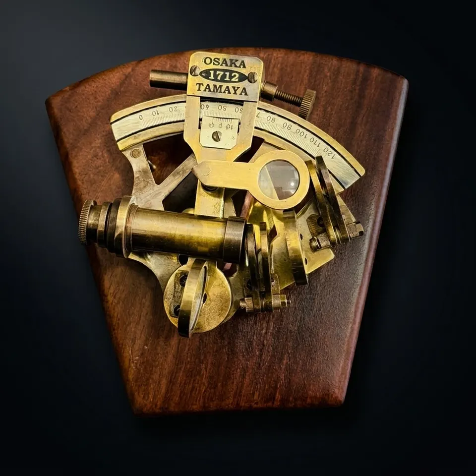 Antique Brass Sextant with Round Rosewood Box