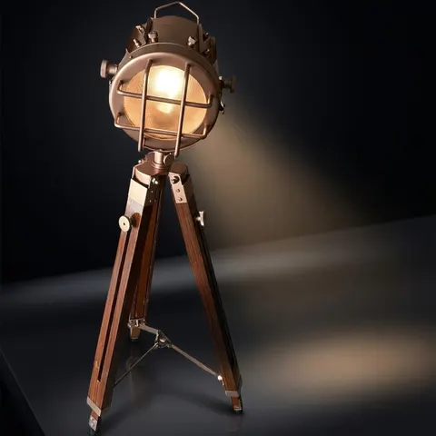 Copper Spotlight on Wooden Tripod view 1