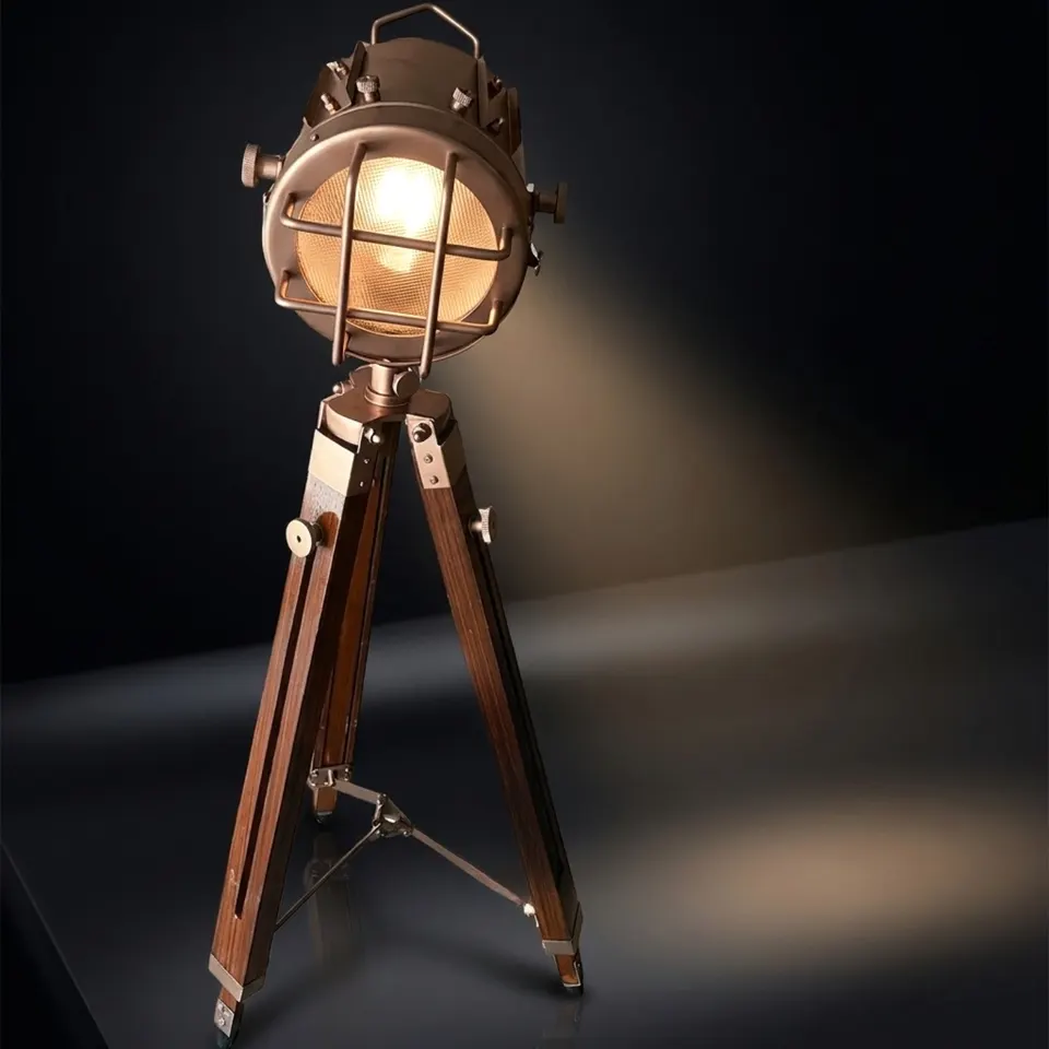 Copper Spotlight on Wooden Tripod