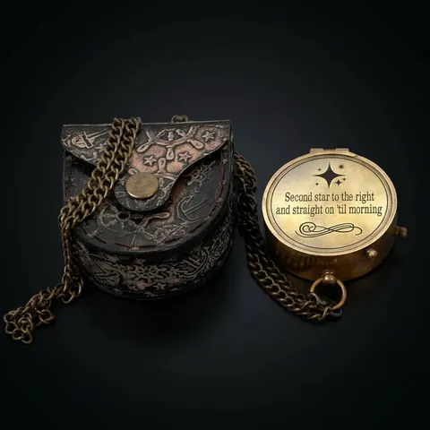 Second Star to the Right Compass, Leather Case view 1