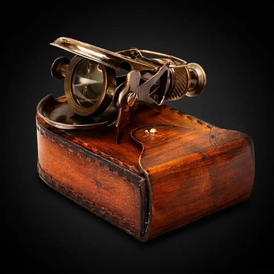 Folding Brass Monocular with Red Leather Case