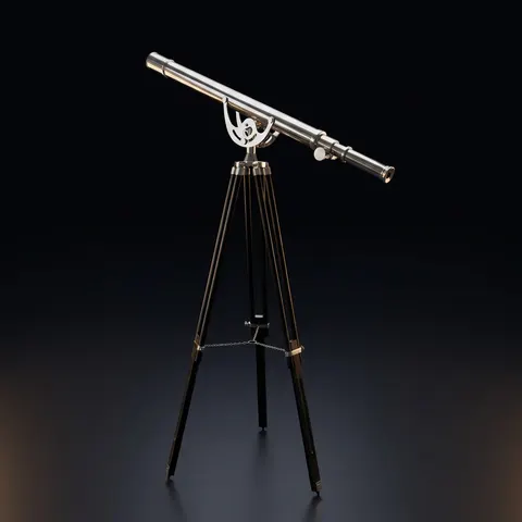 Chrome Finish Brass & Chrome Floor Standing Telescope 64" with Wooden Tripod view 1