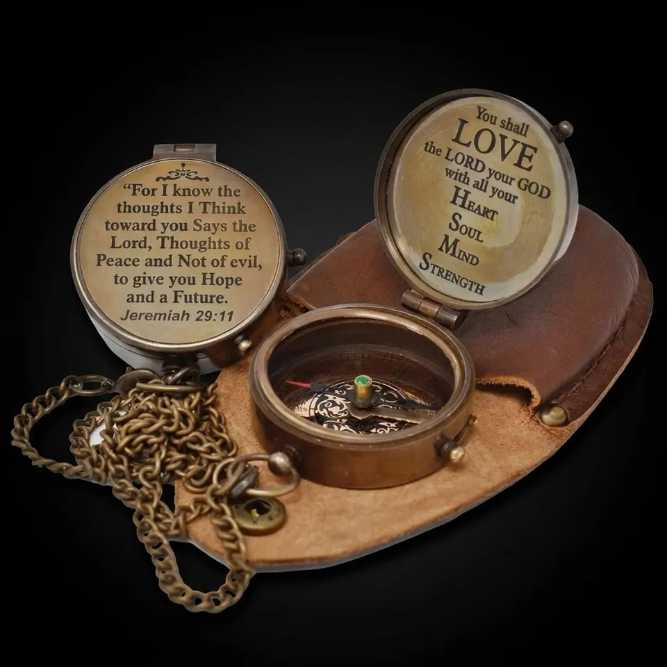 Jeremiah 29:11 Compass, Leather Case