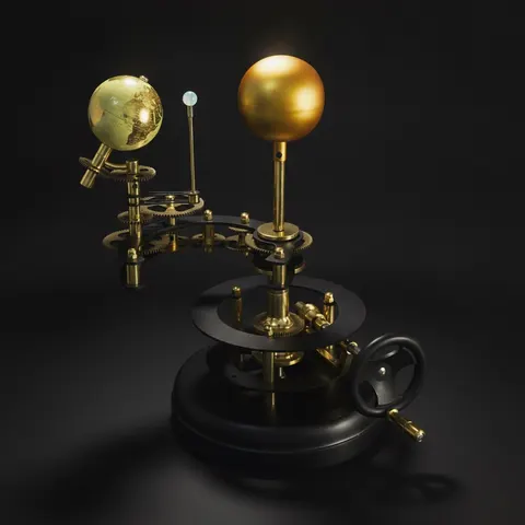 Brass Orrery with Semi-Precious Stone Planets, Museum view 1