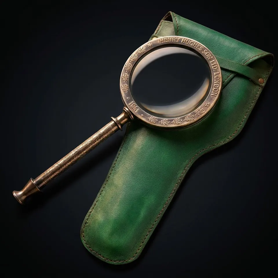 Solid Brass Handheld Magnifier 3" with Green Leather Case